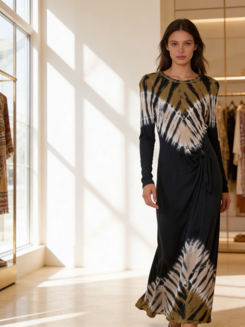Young Fabulous & Broke Bennet Tie Dye Long Sleeve Maxi Dress XS